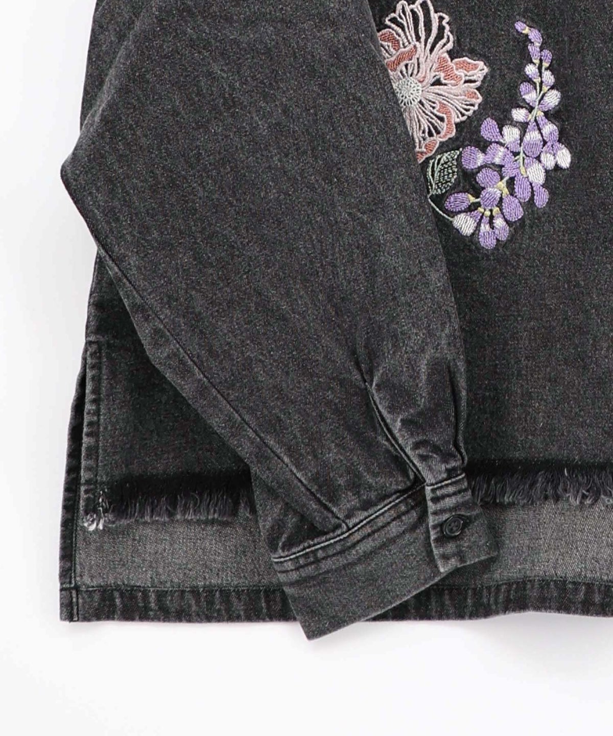 花蝶刺繍すそフリンジ入りデニムシャツ-20