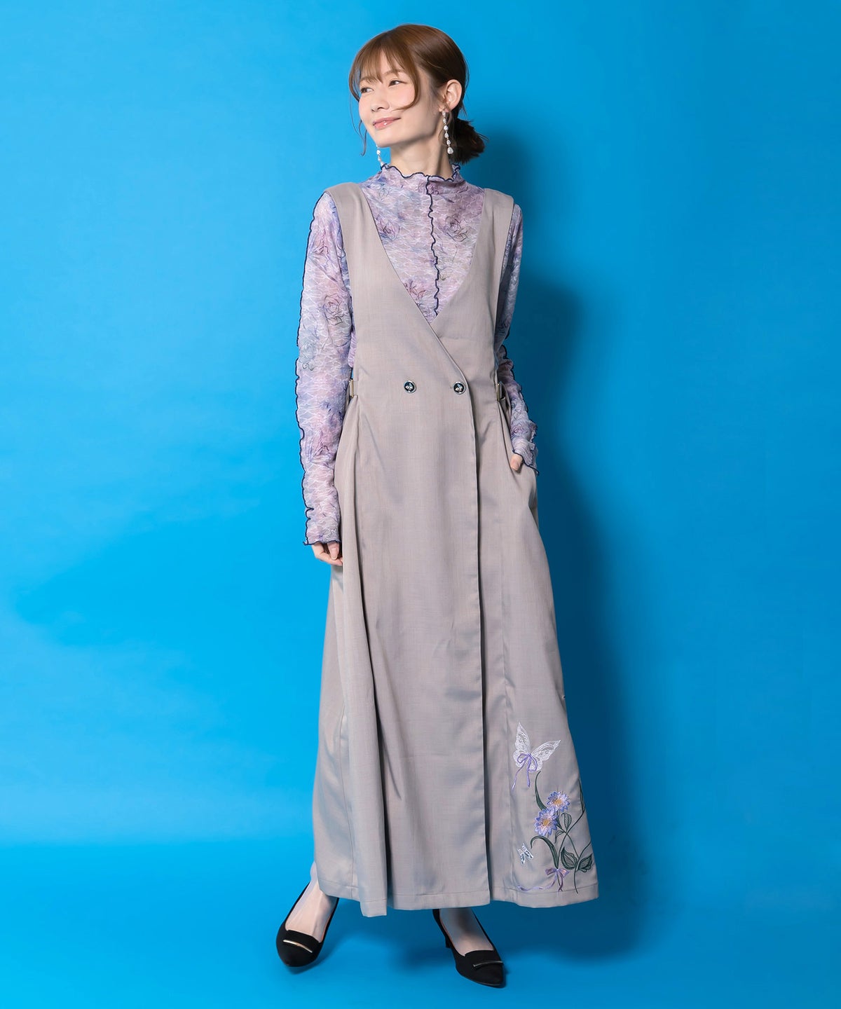 花蝶刺繍トレンチ風ジャンパースカート-1