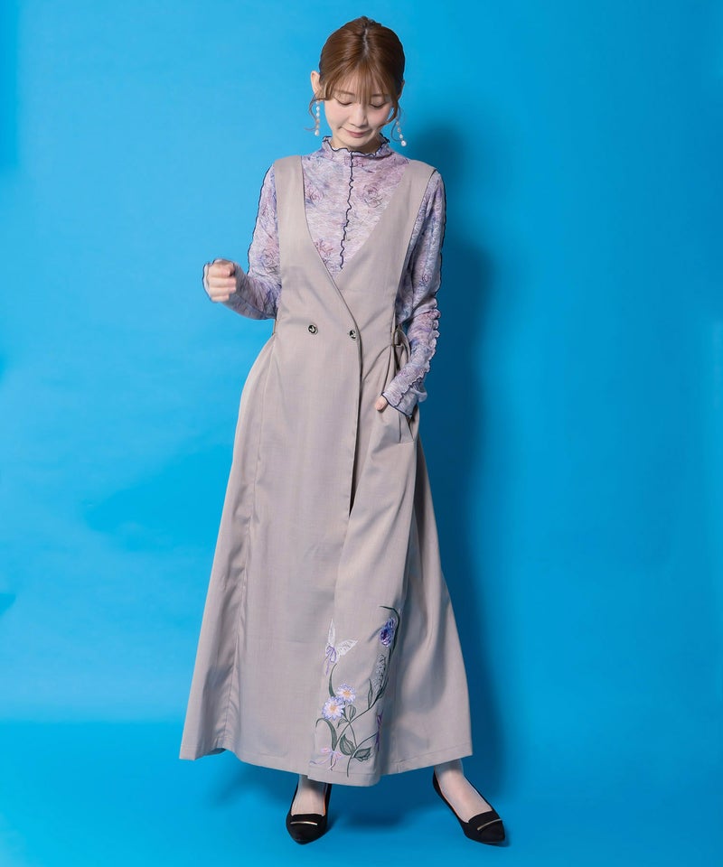 花蝶刺繍トレンチ風ジャンパースカート-2