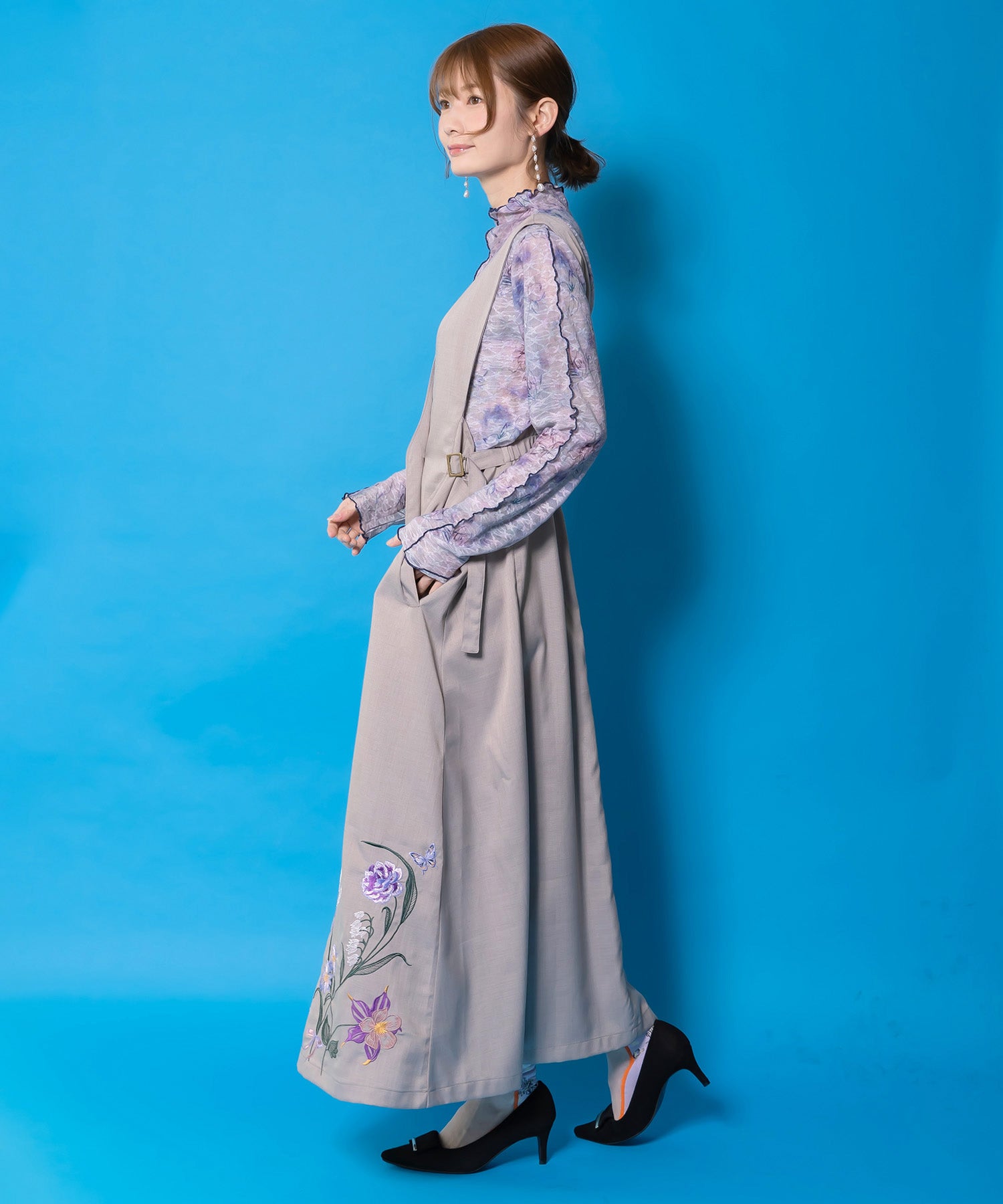 561236：花蝶刺繍トレンチ風ジャンパースカートの通販-ScoLar