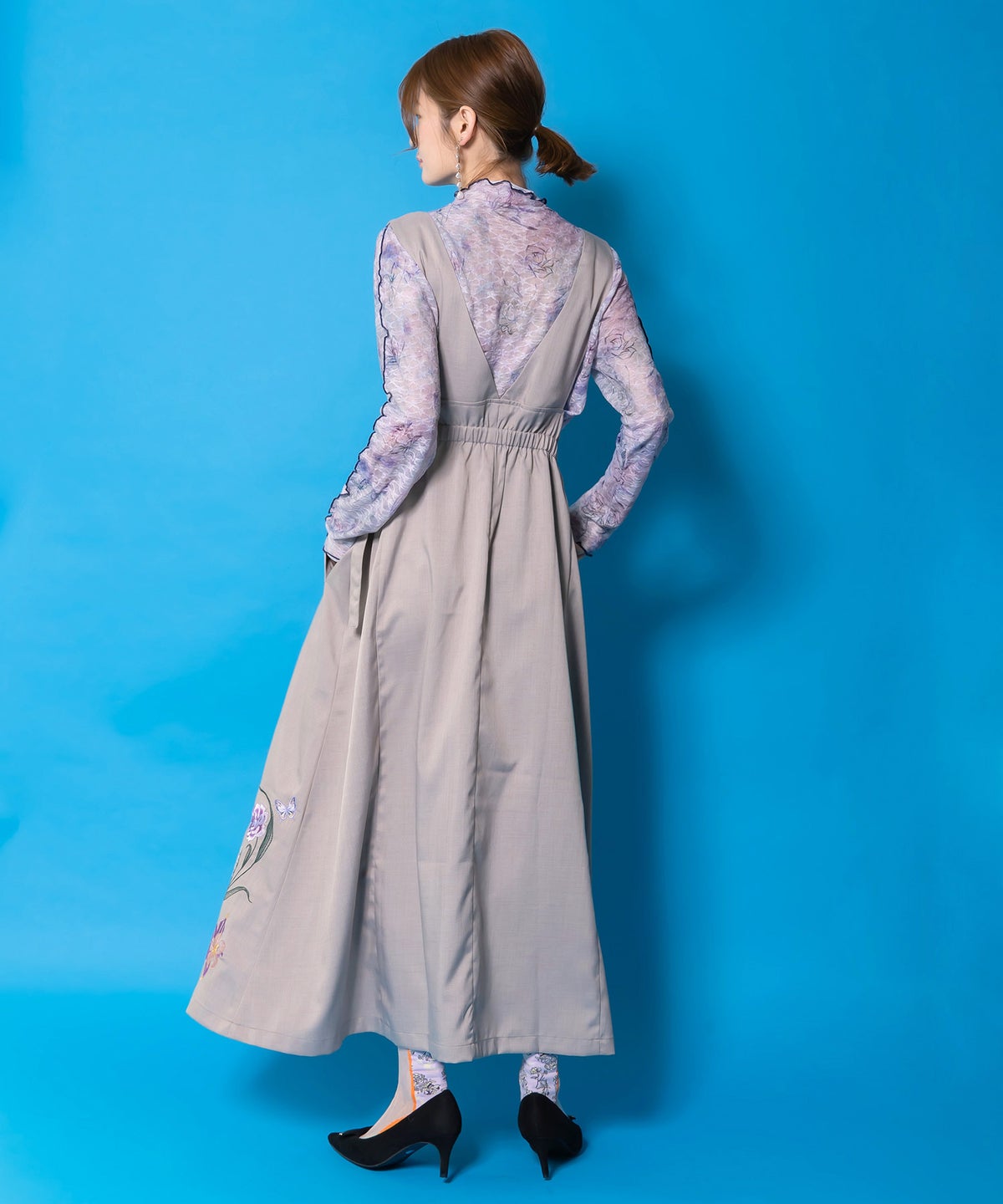 花蝶刺繍トレンチ風ジャンパースカート-4