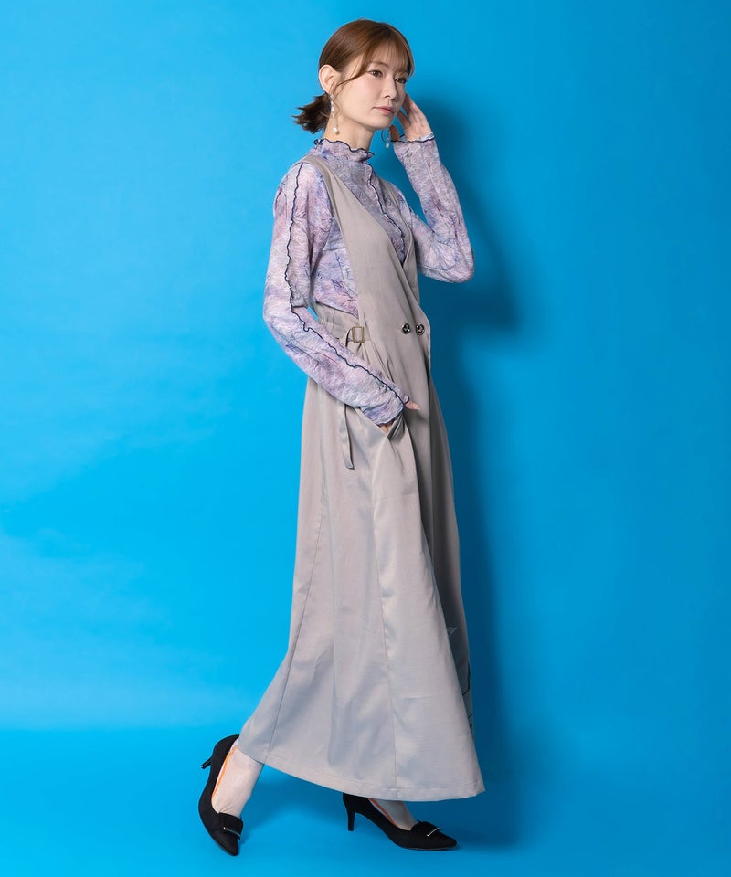 花蝶刺繍トレンチ風ジャンパースカート-5