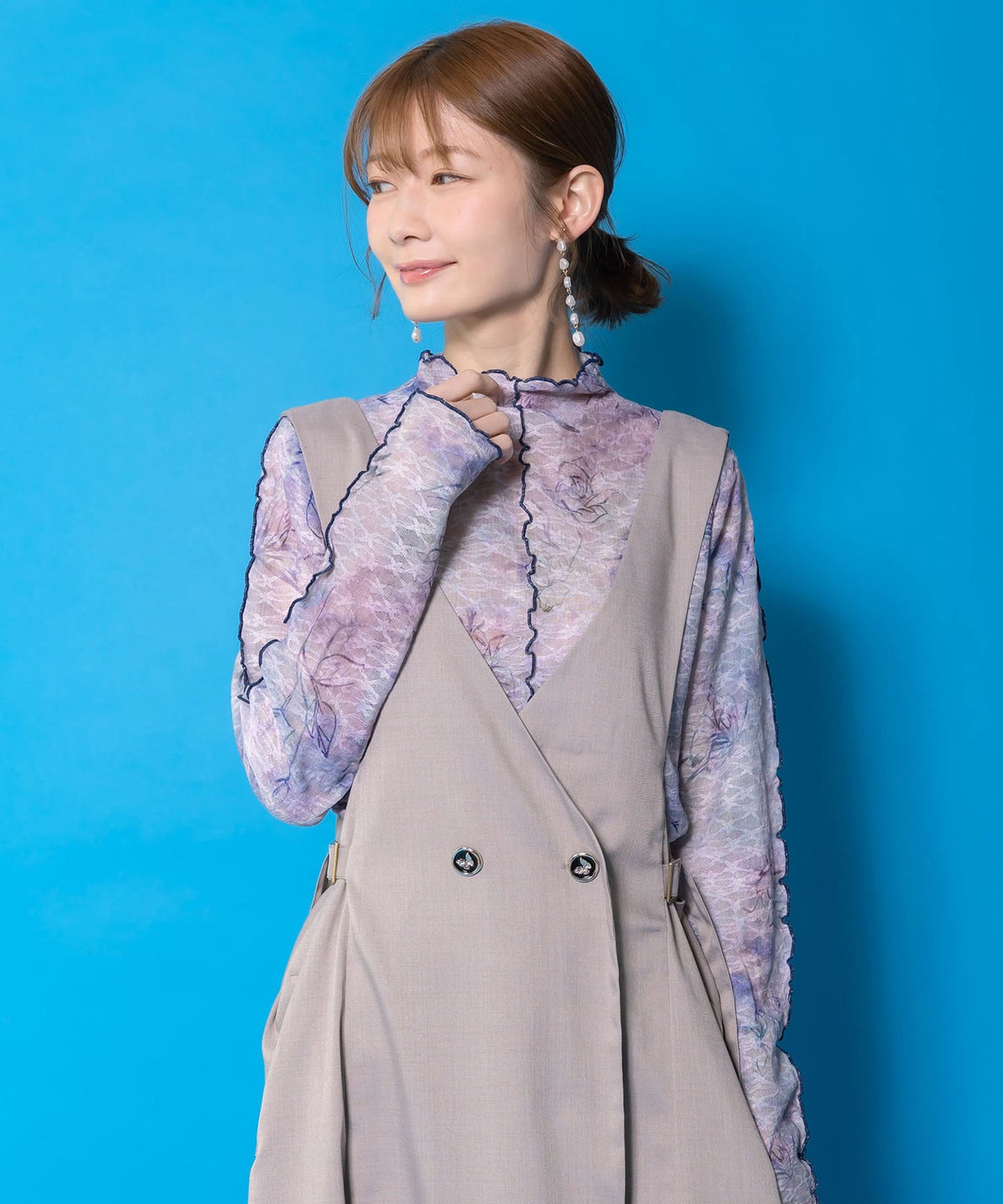 花蝶刺繍トレンチ風ジャンパースカート-6