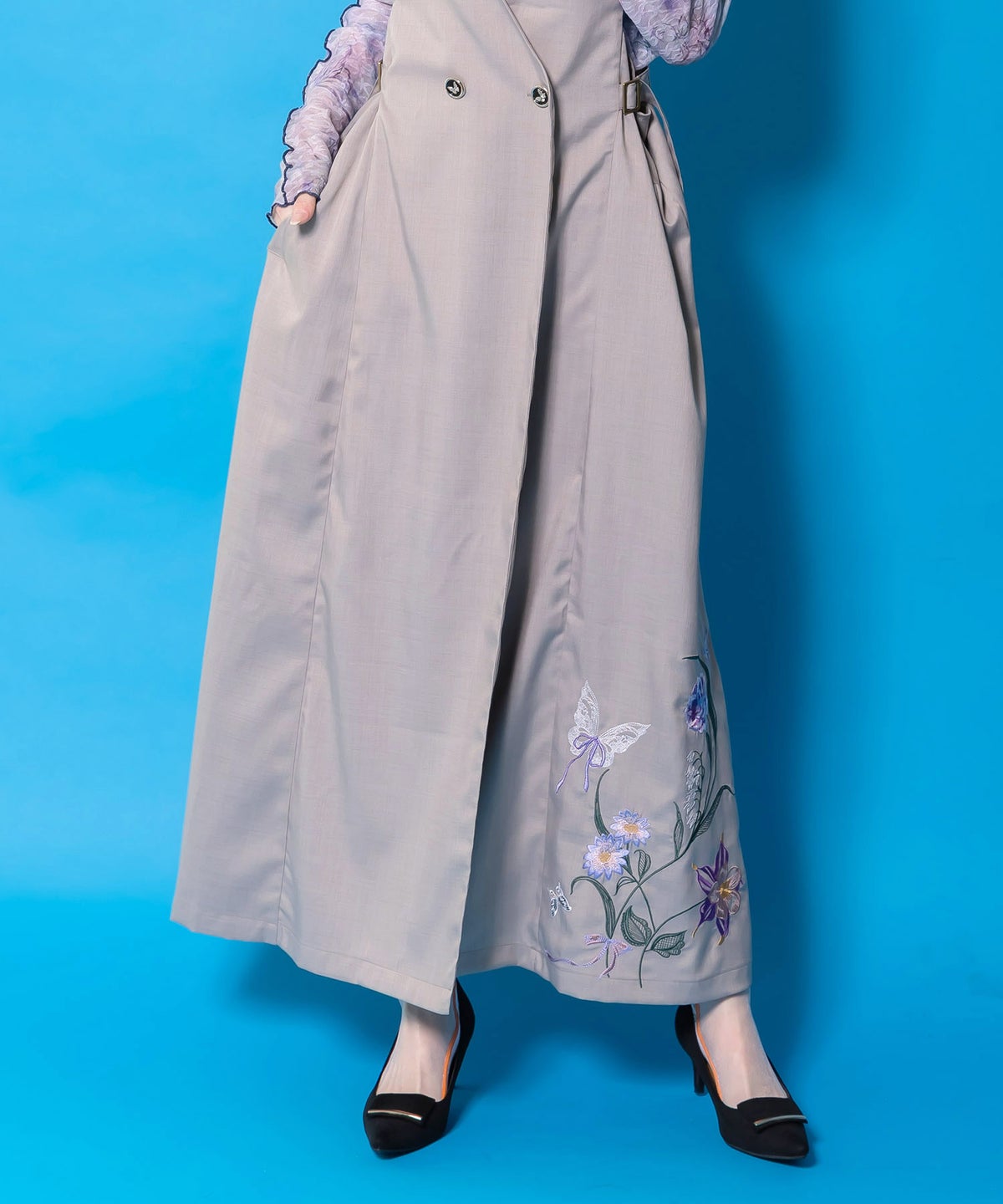 花蝶刺繍トレンチ風ジャンパースカート-7