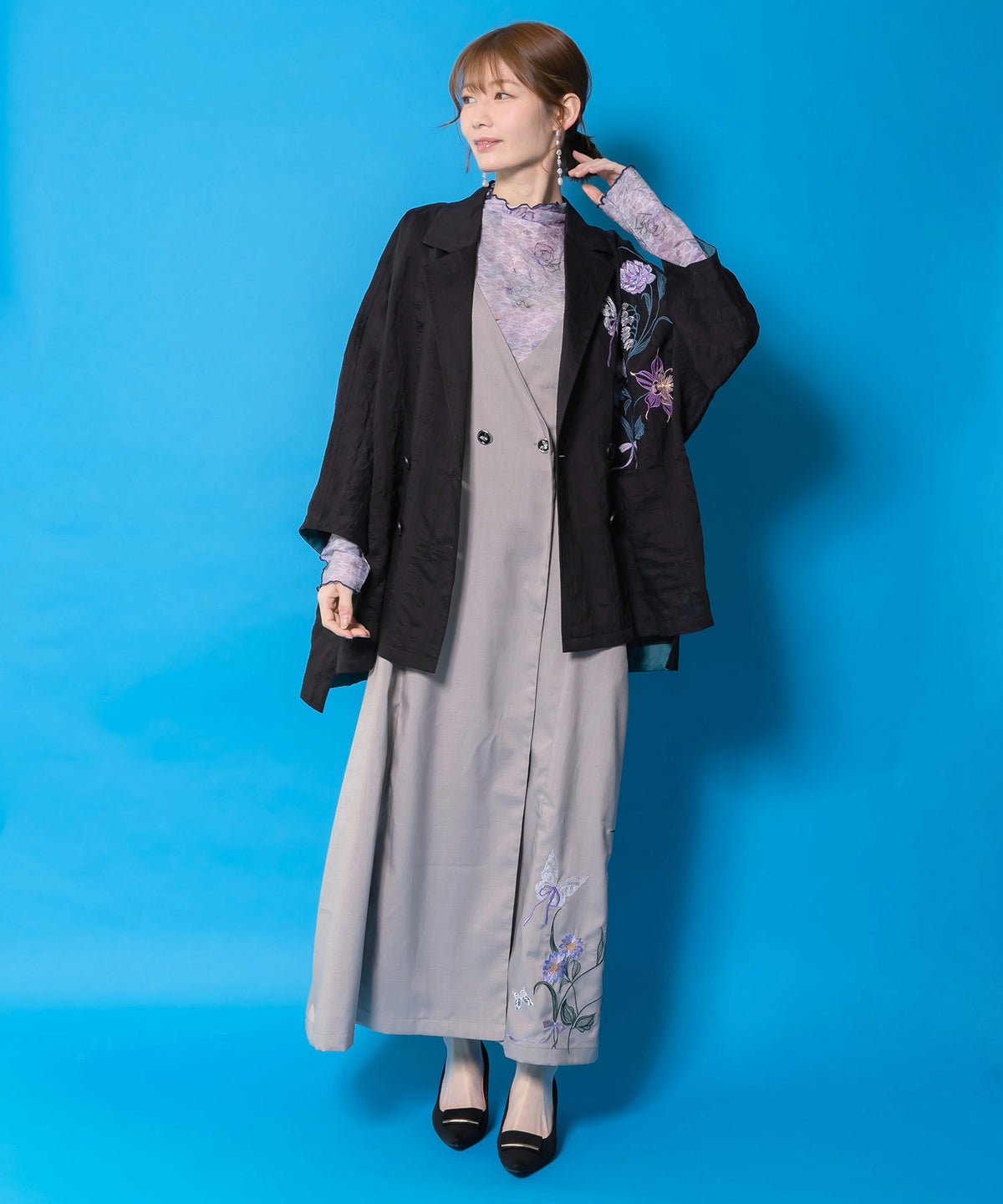 花蝶刺繍トレンチ風ジャンパースカート-11