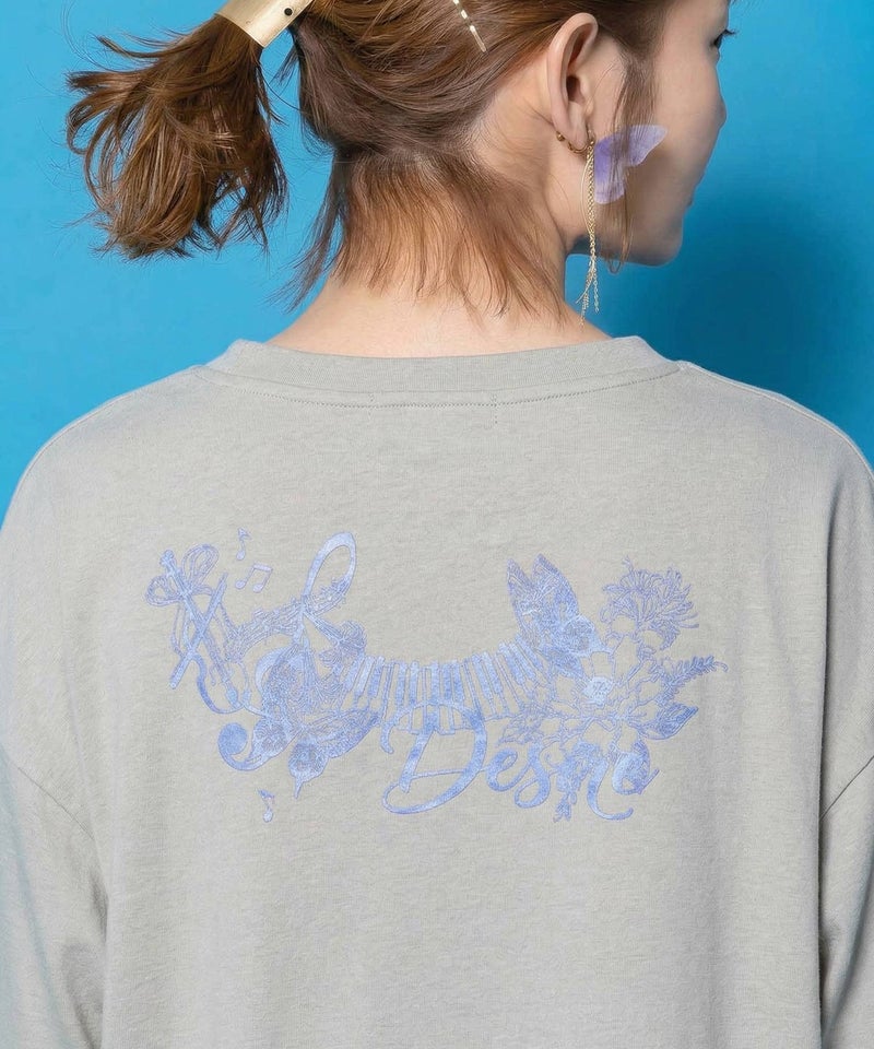 背面刺繍配色チュニック×マーブル柄ワンピセット-3