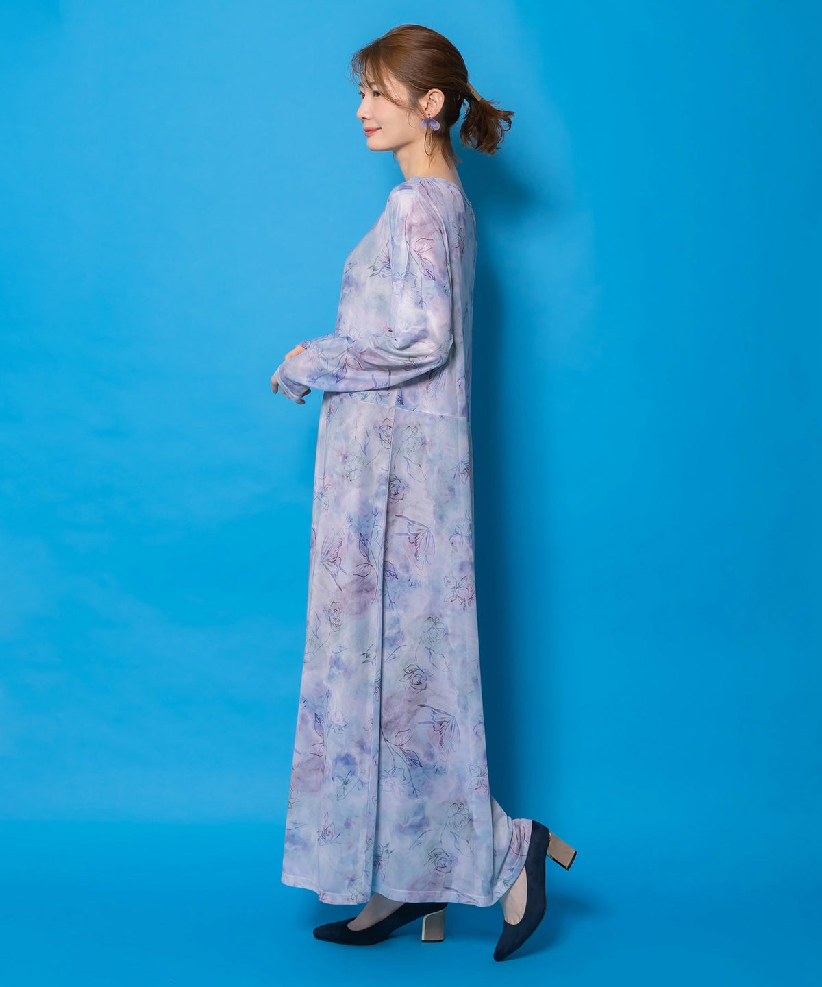 背面刺繍配色チュニック×マーブル柄ワンピセット-6