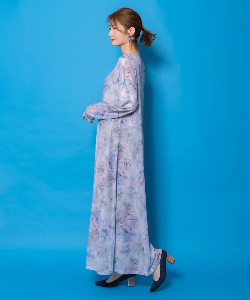 背面刺繍配色チュニック×マーブル柄ワンピセット-6