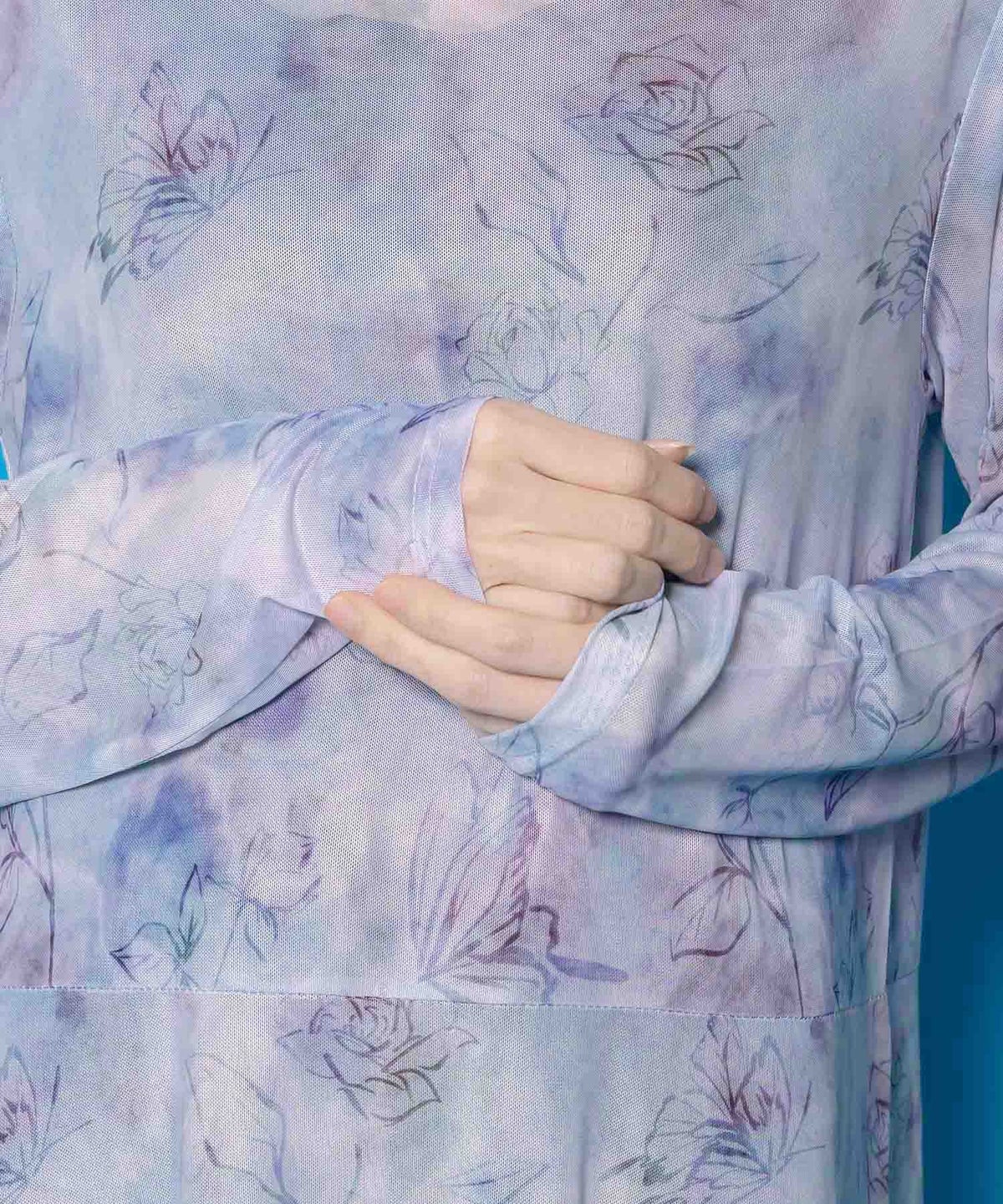 背面刺繍配色チュニック×マーブル柄ワンピセット-9