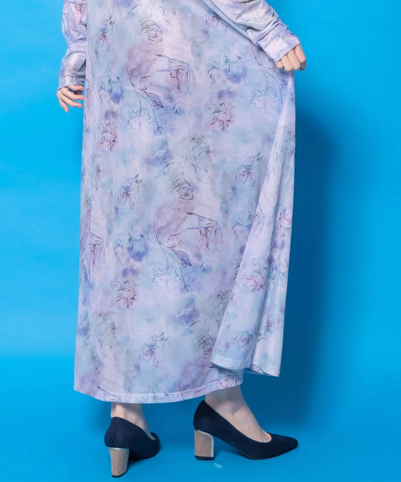 背面刺繍配色チュニック×マーブル柄ワンピセット-10