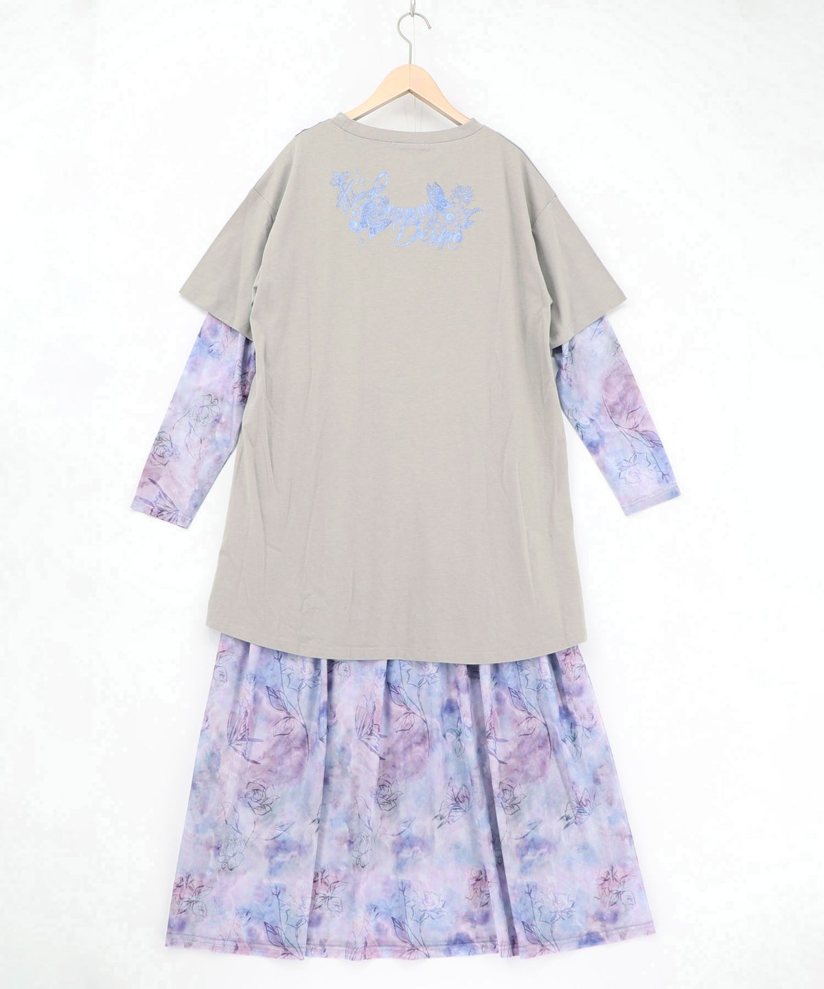 背面刺繍配色チュニック×マーブル柄ワンピセット-12