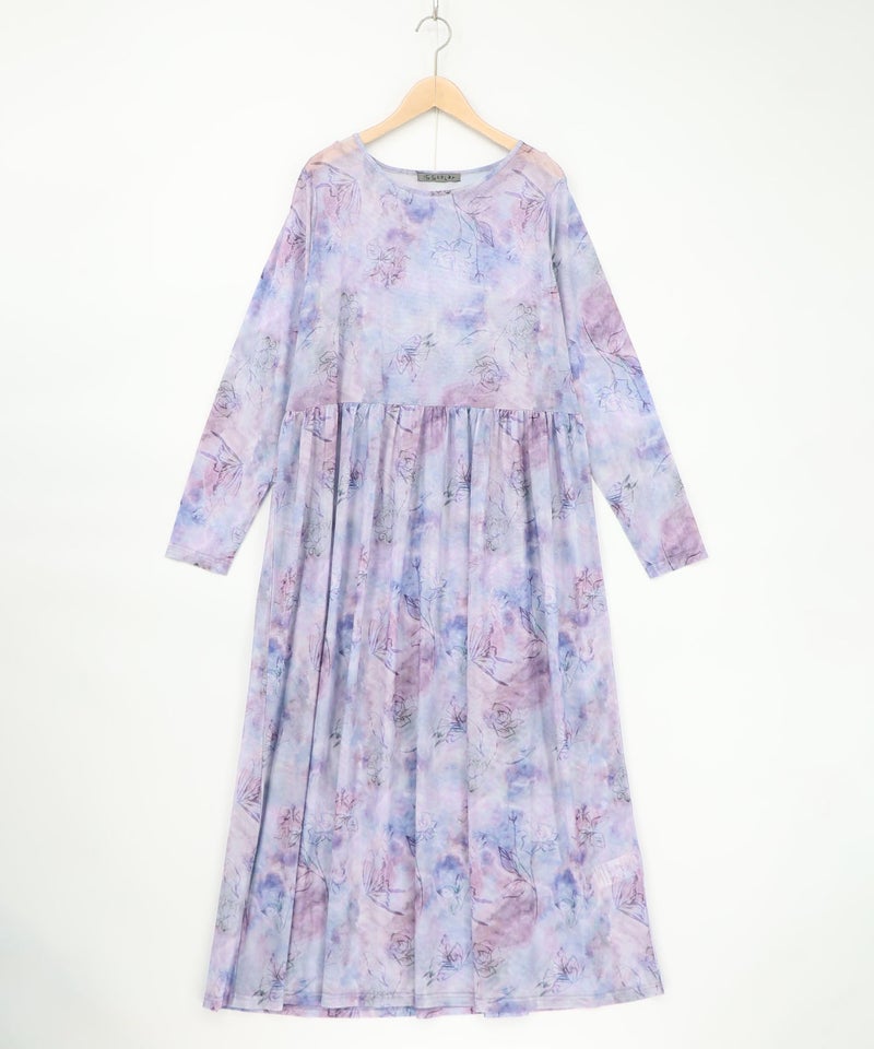 背面刺繍配色チュニック×マーブル柄ワンピセット-14