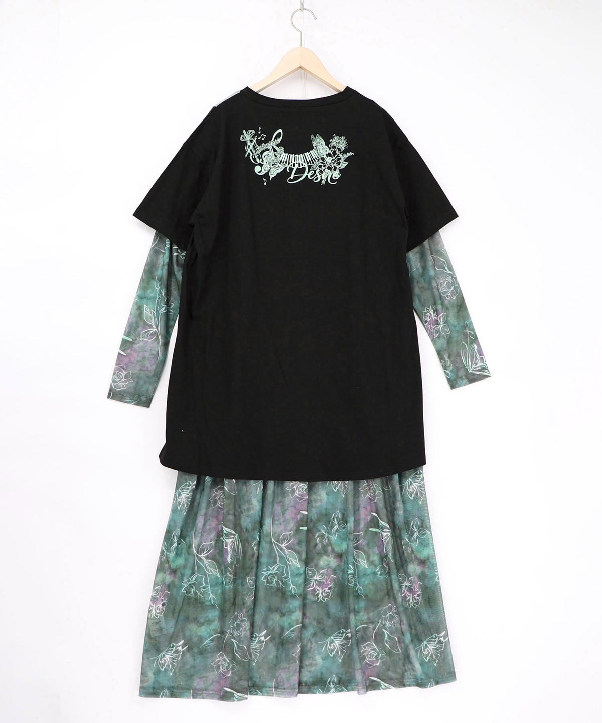 背面刺繍配色チュニック×マーブル柄ワンピセット-17