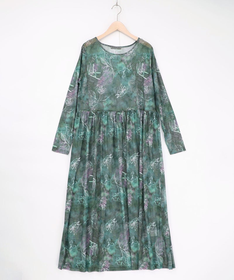 背面刺繍配色チュニック×マーブル柄ワンピセット-19