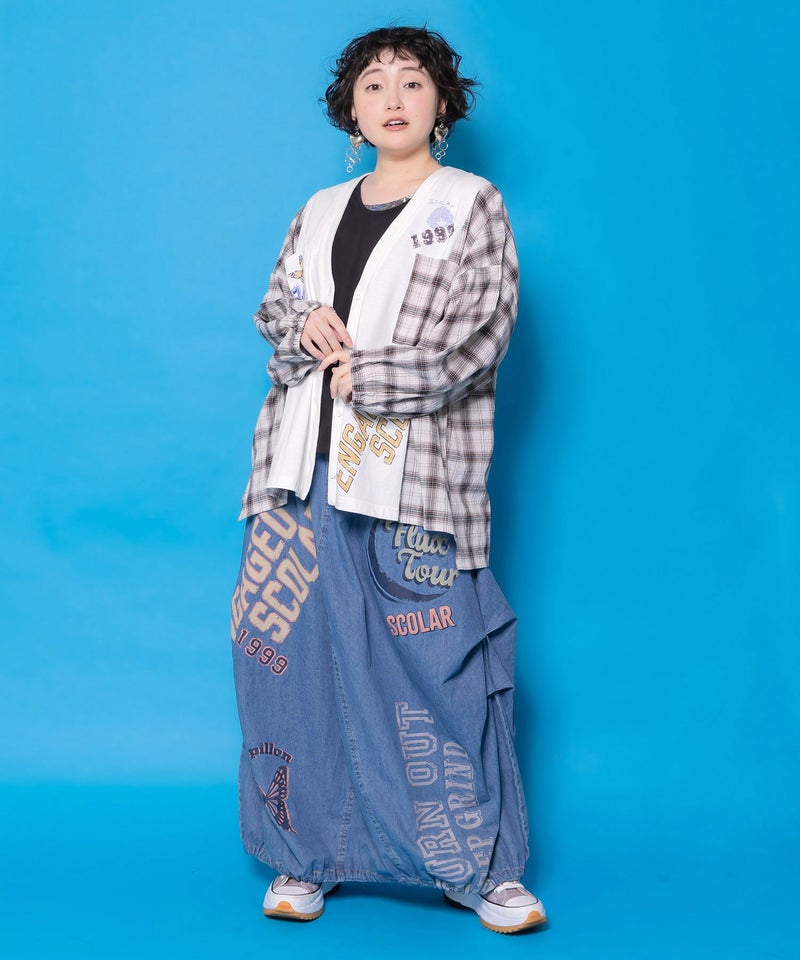 レトロ柄チェック切替カーディガン-2