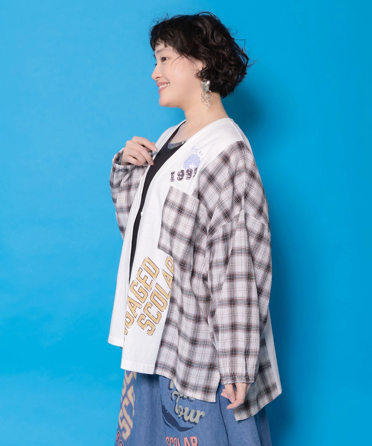 レトロ柄チェック切替カーディガン-4