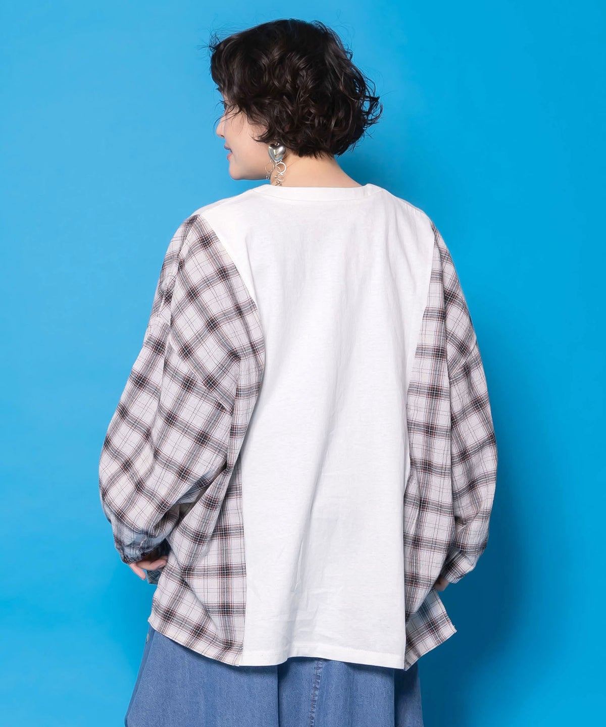 レトロ柄チェック切替カーディガン-5