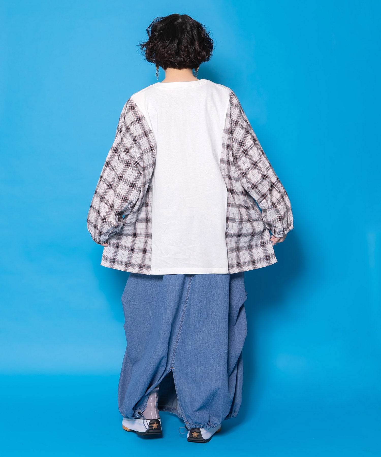 161671：レトロ柄チェック切替カーディガンの通販-ScoLar