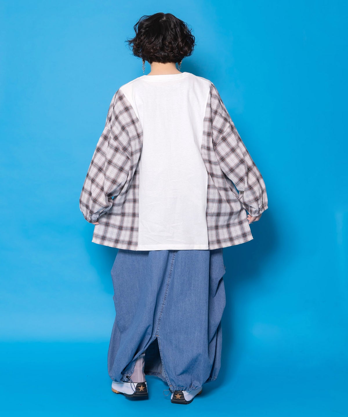 レトロ柄チェック切替カーディガン-6