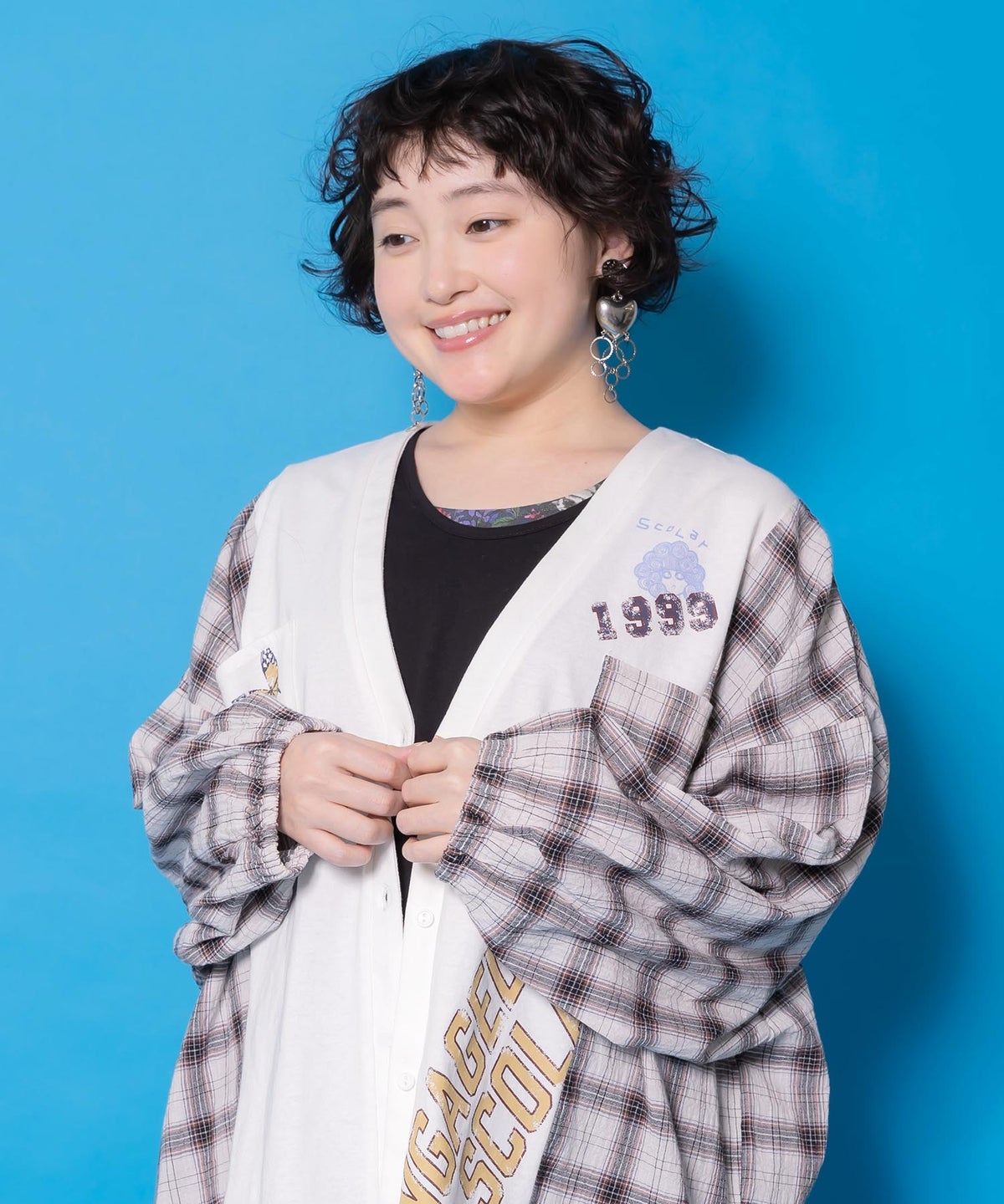 レトロ柄チェック切替カーディガン-7