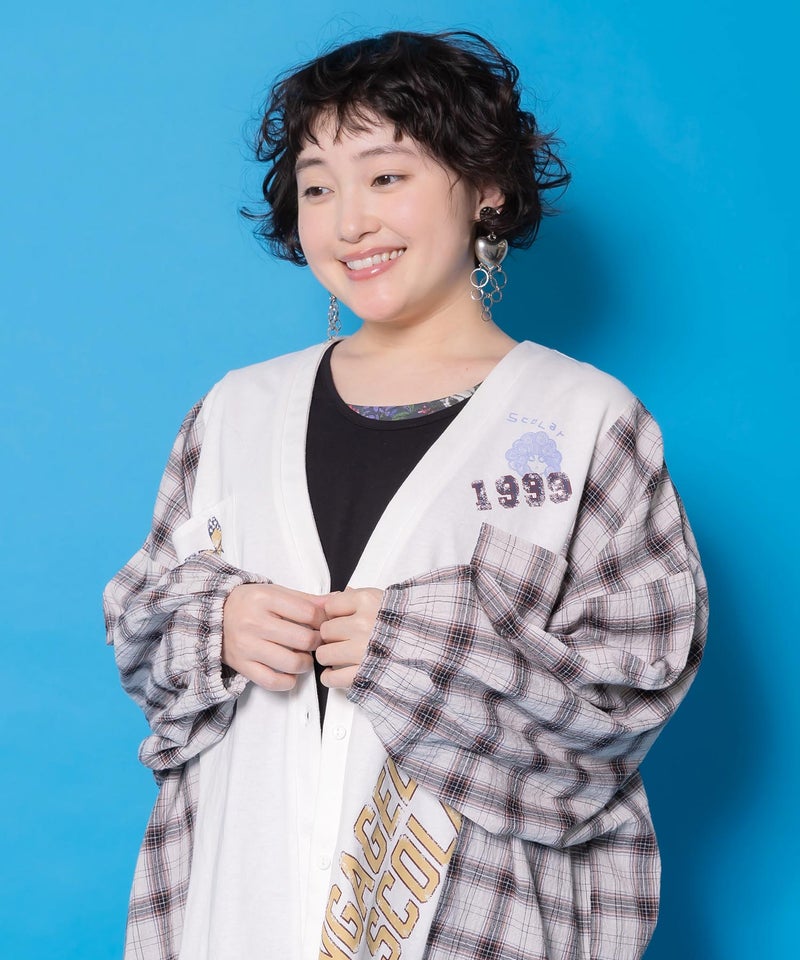 レトロ柄チェック切替カーディガン-7