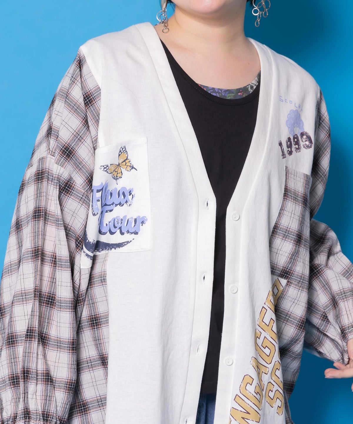 レトロ柄チェック切替カーディガン-8