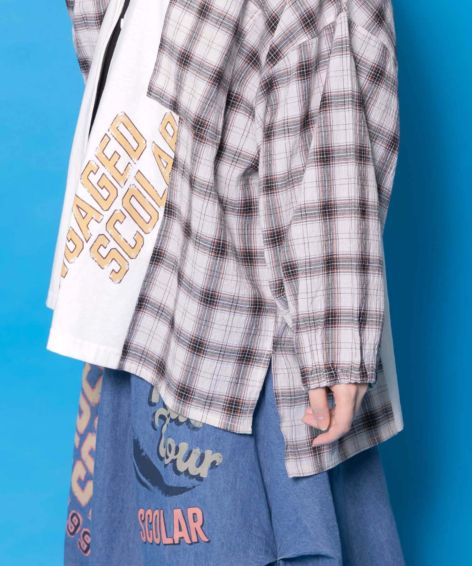 161671：レトロ柄チェック切替カーディガンの通販-ScoLar