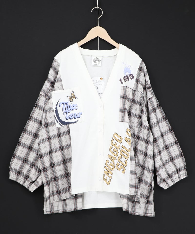 レトロ柄チェック切替カーディガン-11