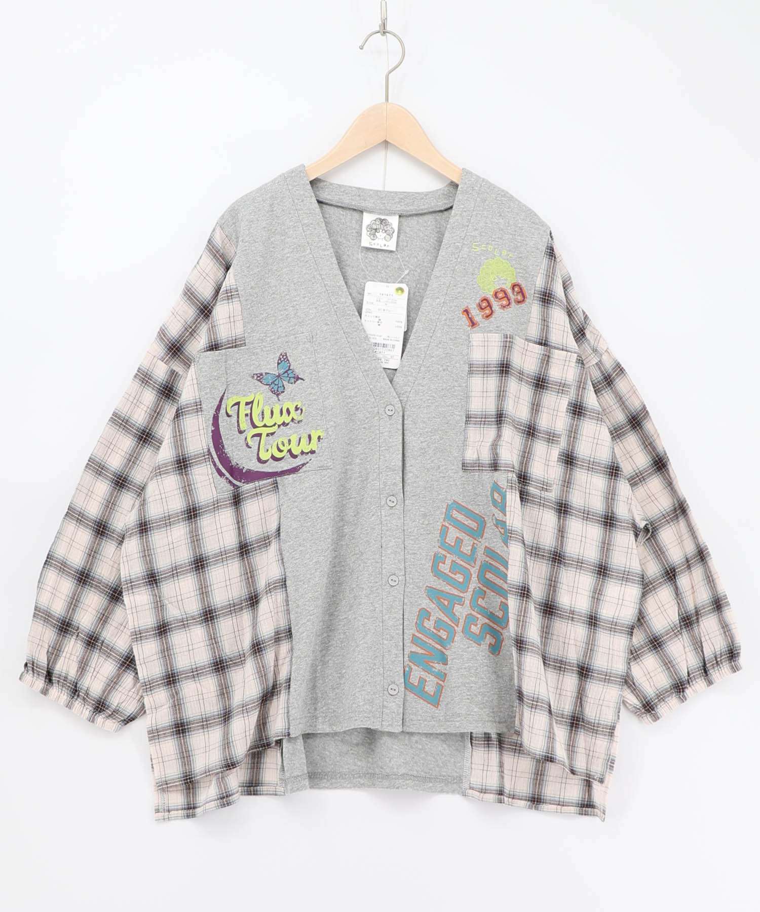 161671：レトロ柄チェック切替カーディガンの通販-ScoLar