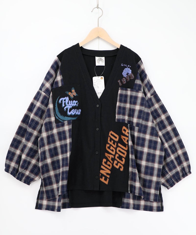 レトロ柄チェック切替カーディガン-17