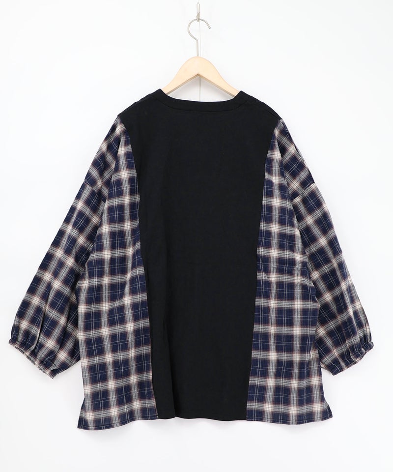 レトロ柄チェック切替カーディガン-18