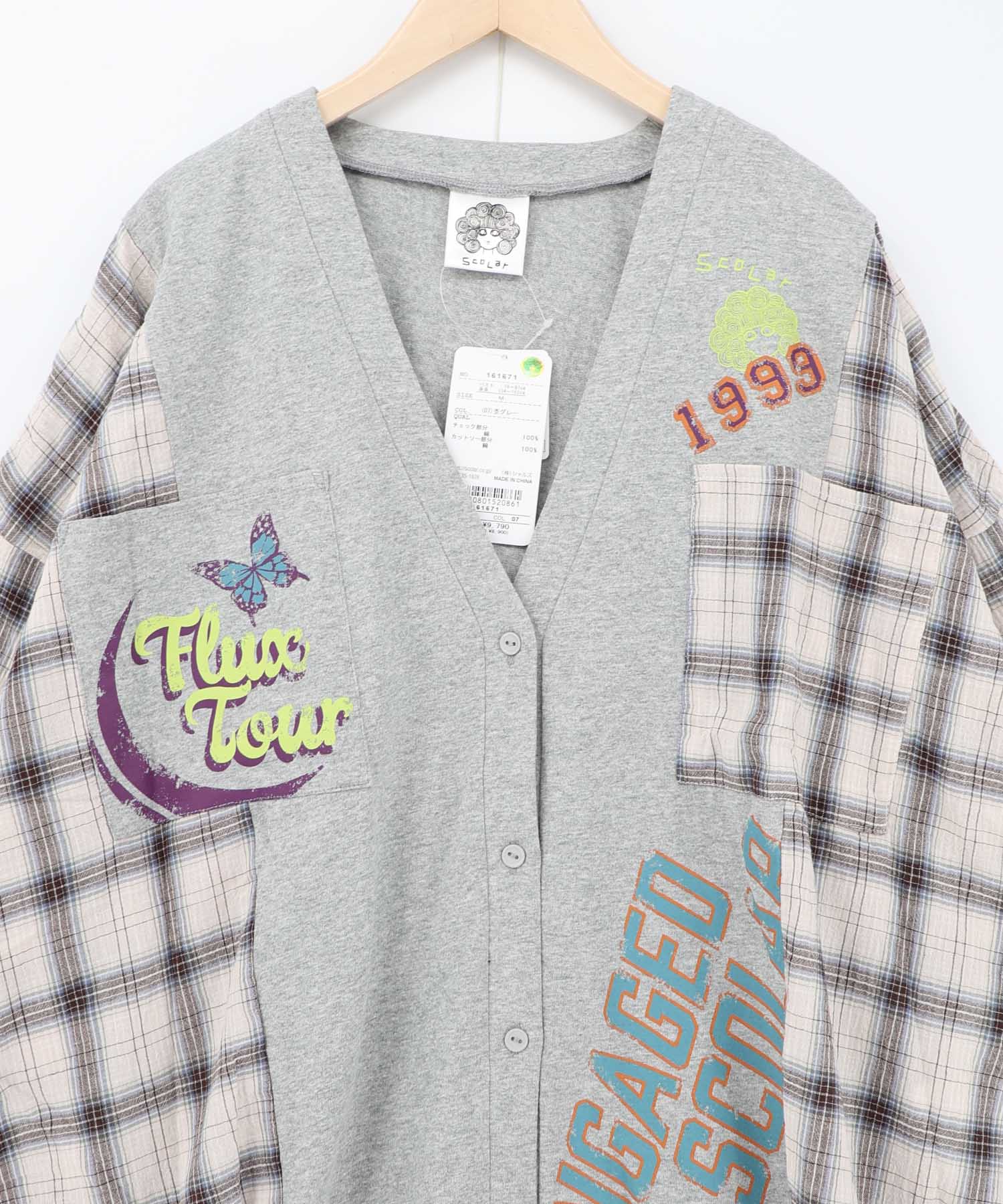 161671：レトロ柄チェック切替カーディガンの通販-ScoLar