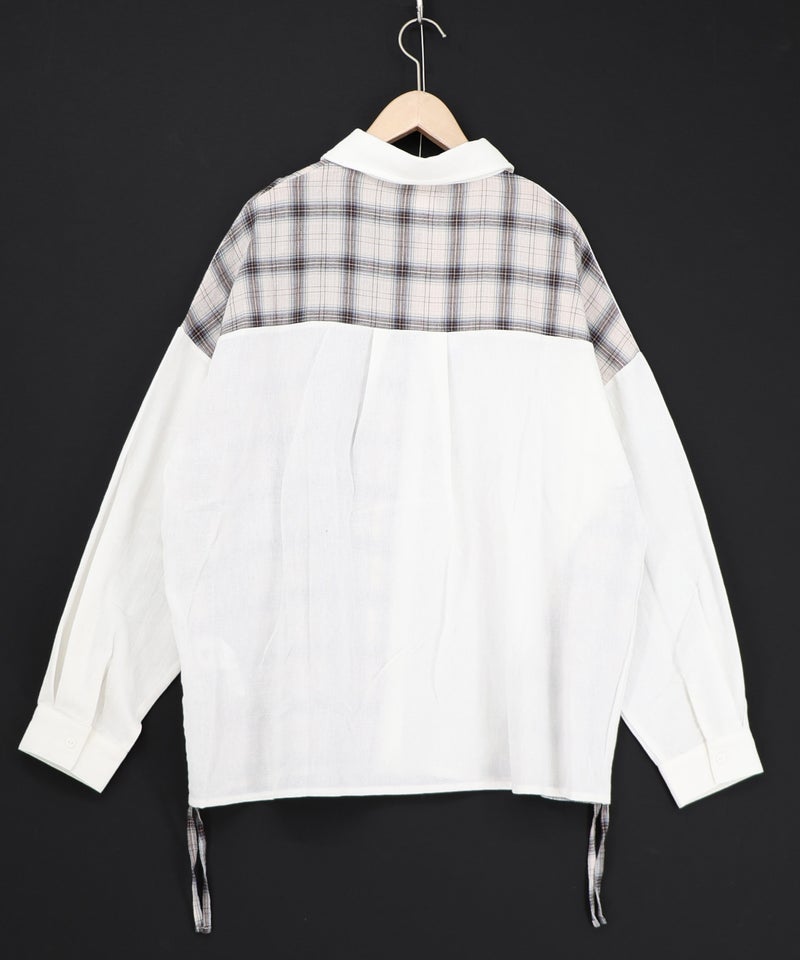 リボンウサギ刺繍チェック切替シャツ-9