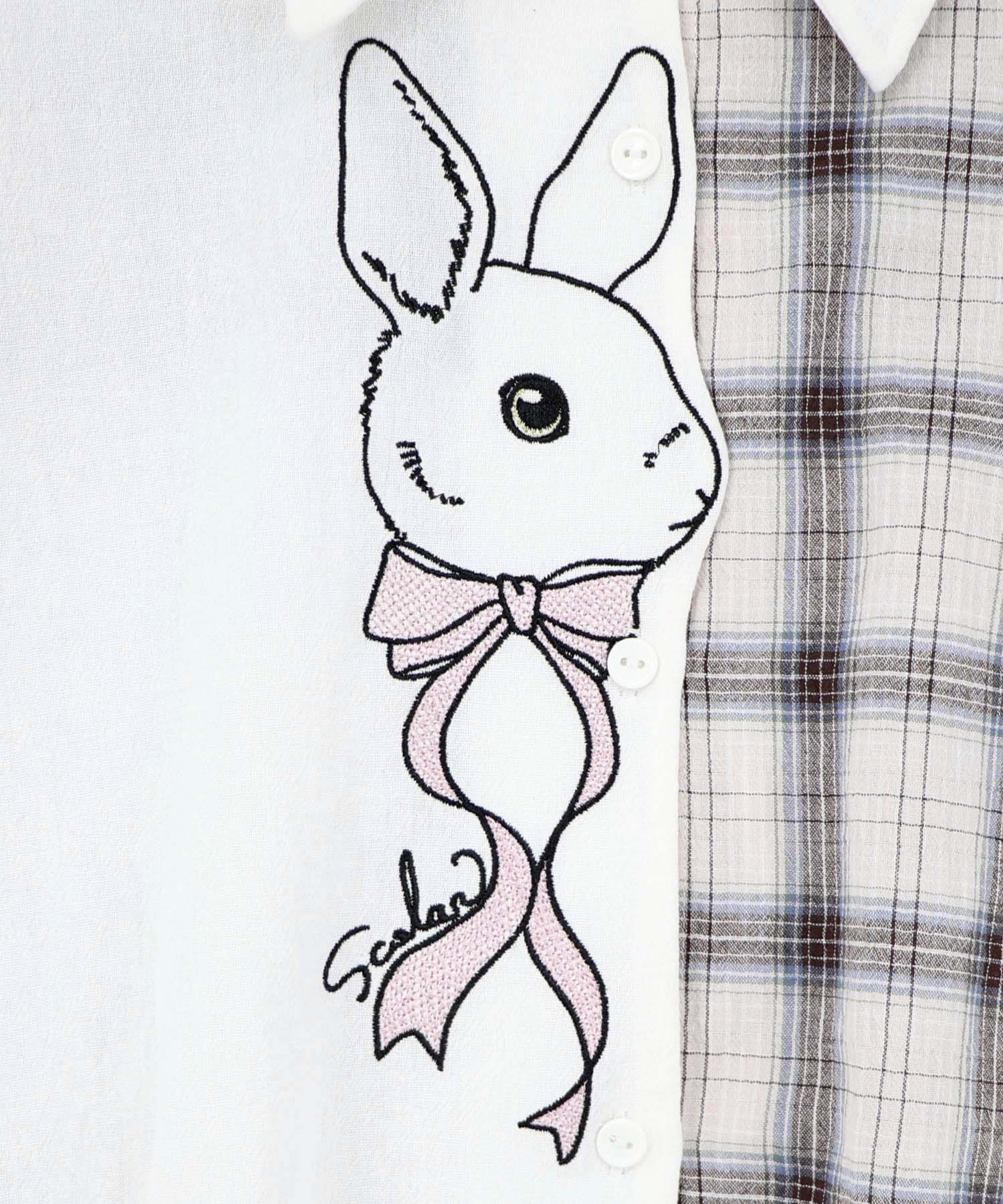 161669：リボンウサギ刺繍チェック切替シャツの通販-ScoLar