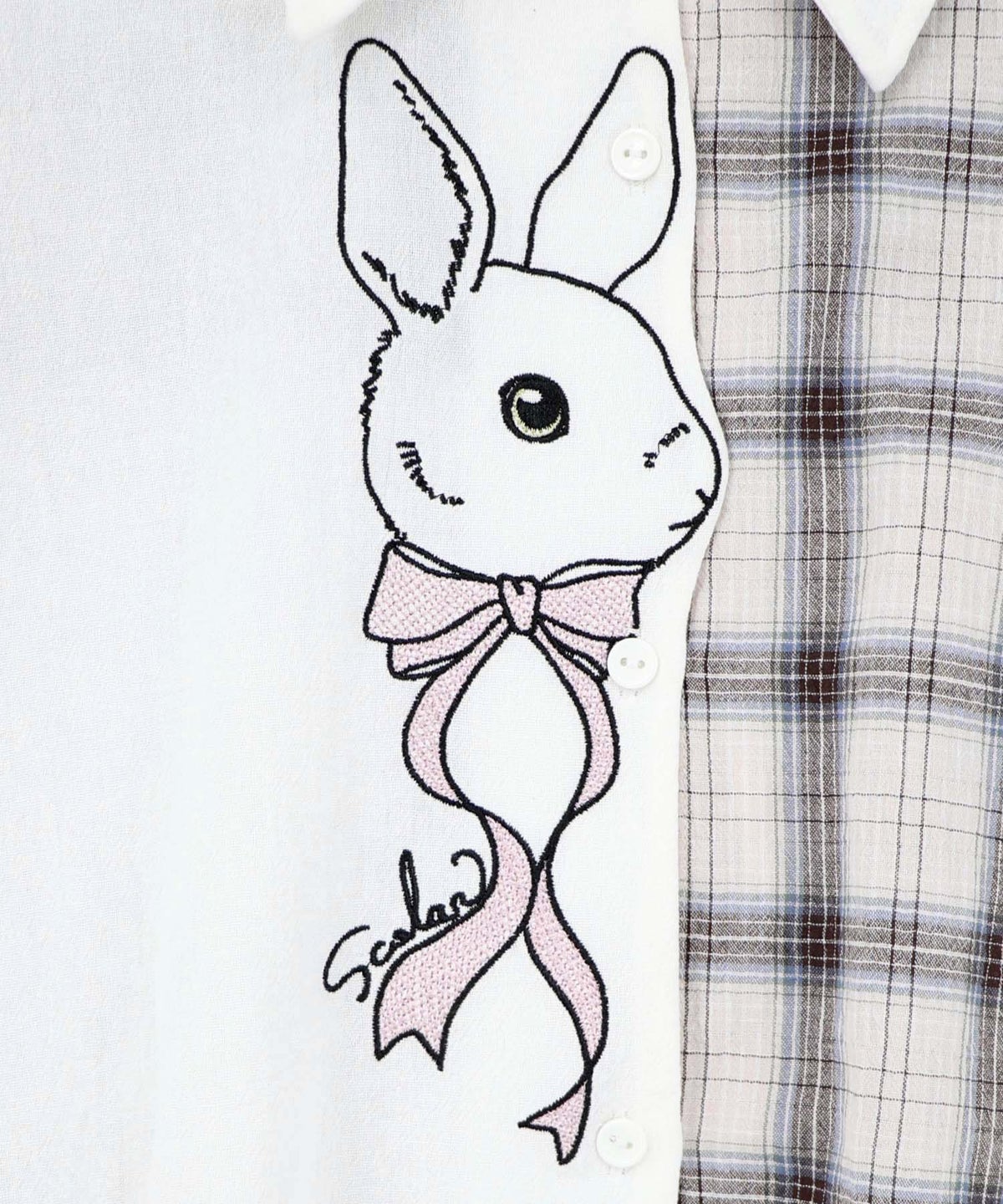 リボンウサギ刺繍チェック切替シャツ-10