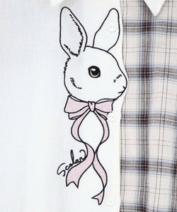 リボンウサギ刺繍チェック切替シャツ-10