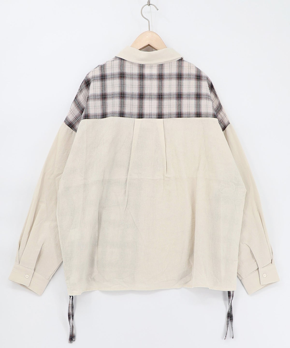 リボンウサギ刺繍チェック切替シャツ-12