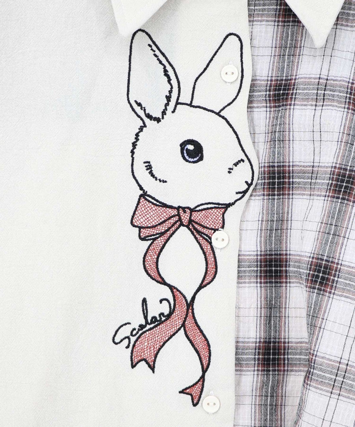 リボンウサギ刺繍チェック切替シャツ-13