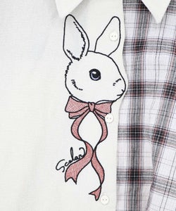 リボンウサギ刺繍チェック切替シャツ-13