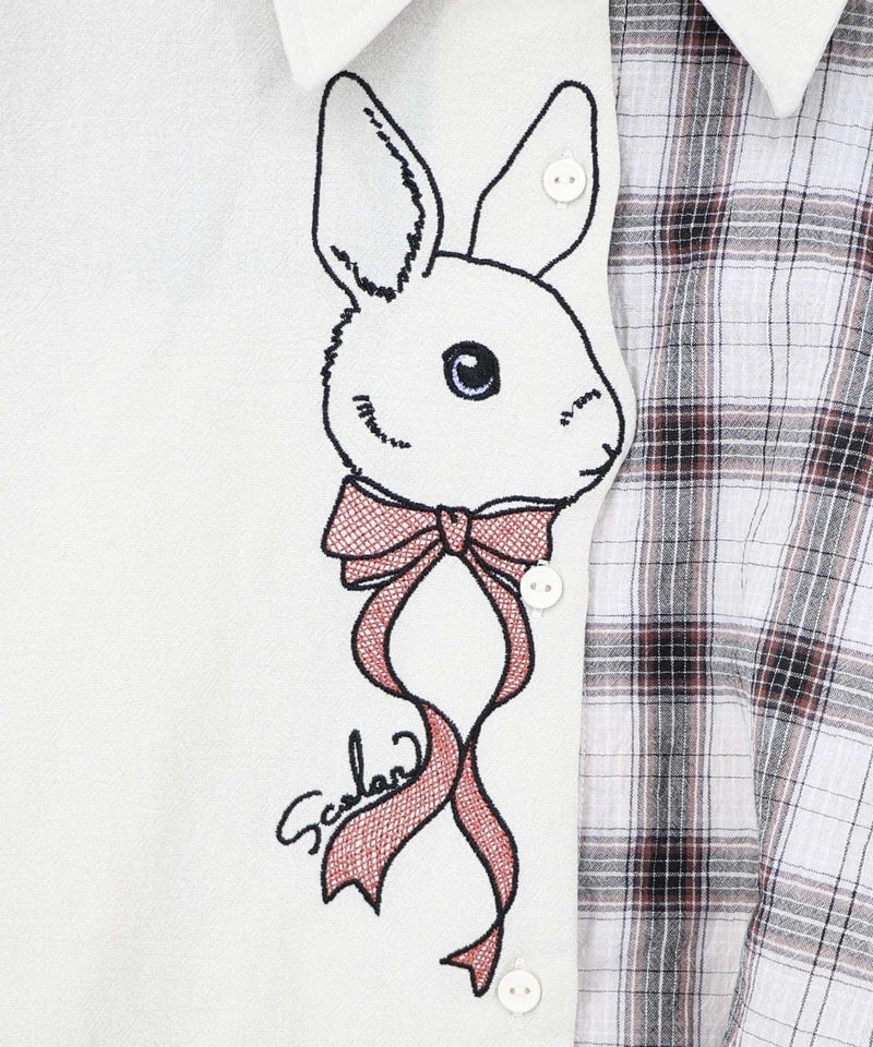 リボンウサギ刺繍チェック切替シャツ-13