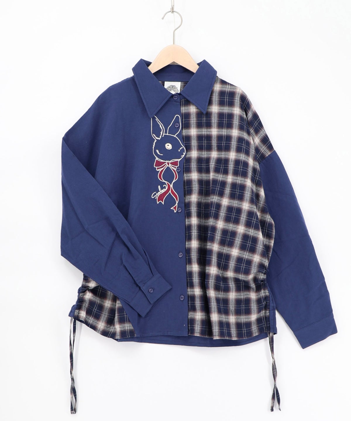 リボンウサギ刺繍チェック切替シャツ-14