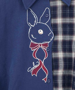 リボンウサギ刺繍チェック切替シャツ-16