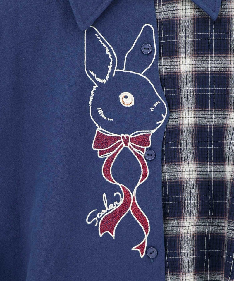 リボンウサギ刺繍チェック切替シャツ-16