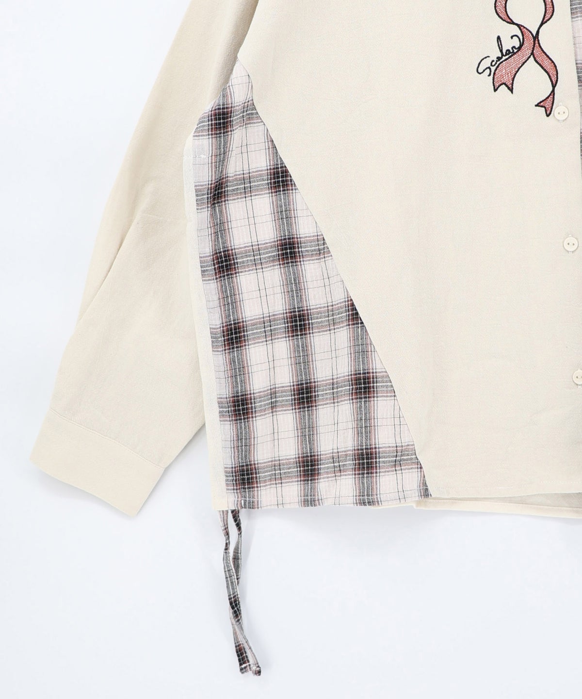 リボンウサギ刺繍チェック切替シャツ-19