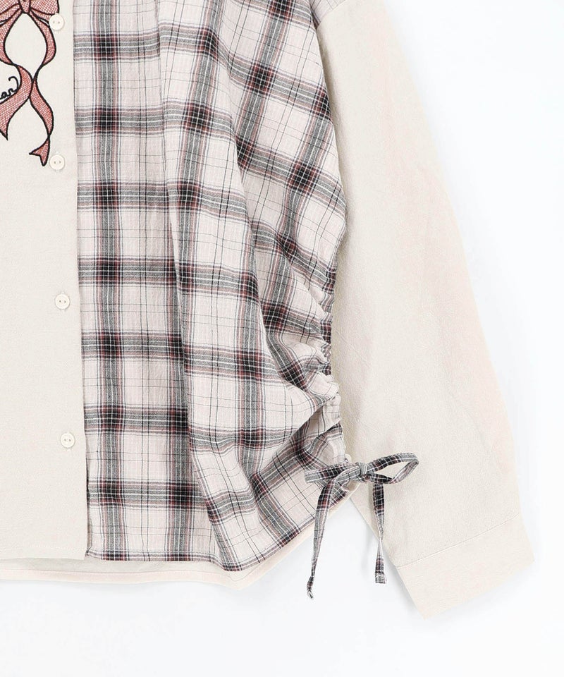 リボンウサギ刺繍チェック切替シャツ-20