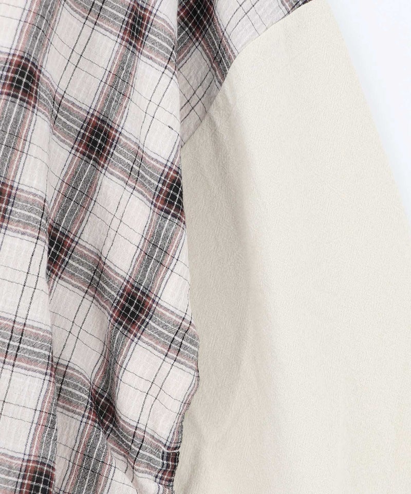 リボンウサギ刺繍チェック切替シャツ-22