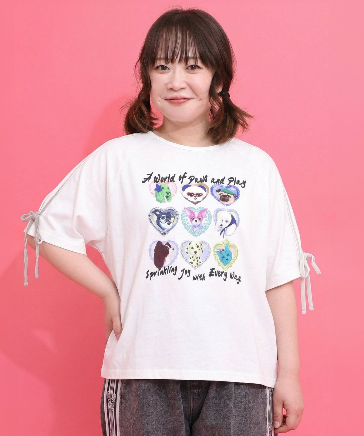 額縁わんちゃんベロアテープ付きTシャツ-1