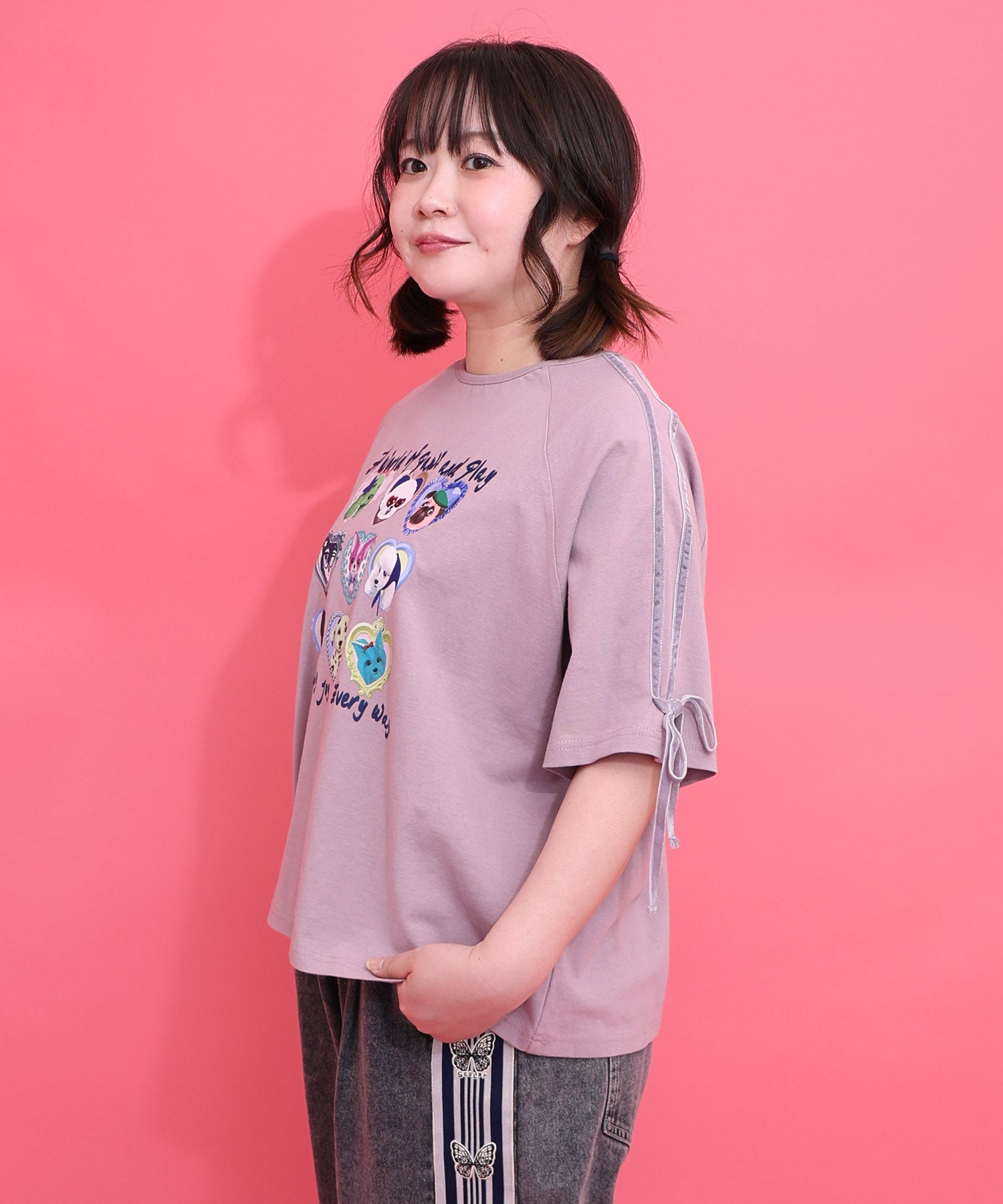スカラー　scolar 161663：額縁わんちゃんベロアテープ付きTシャツ 161663：額縁わんちゃんベロアテープ付きTシャツの通販-ScoLar
