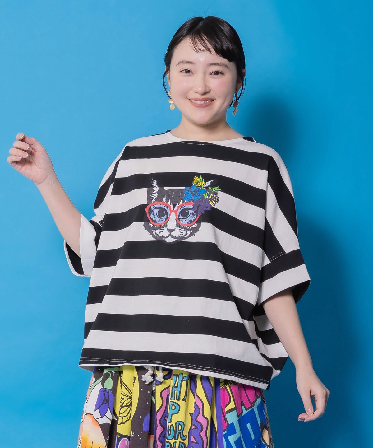 グラサンネコちゃん刺繍ボーダープルオーバー-1