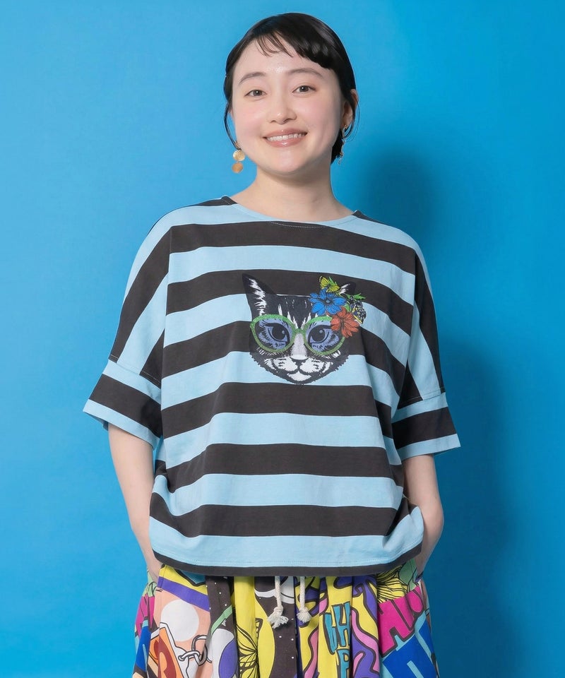 グラサンネコちゃん刺繍ボーダープルオーバー-1